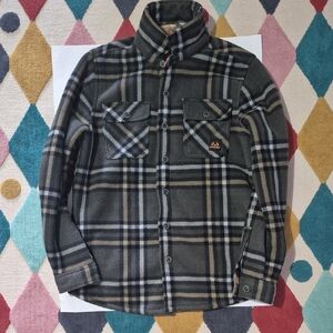 Realtree Sherpa-Lined Plaid Fleece Jacket in Olive and Black